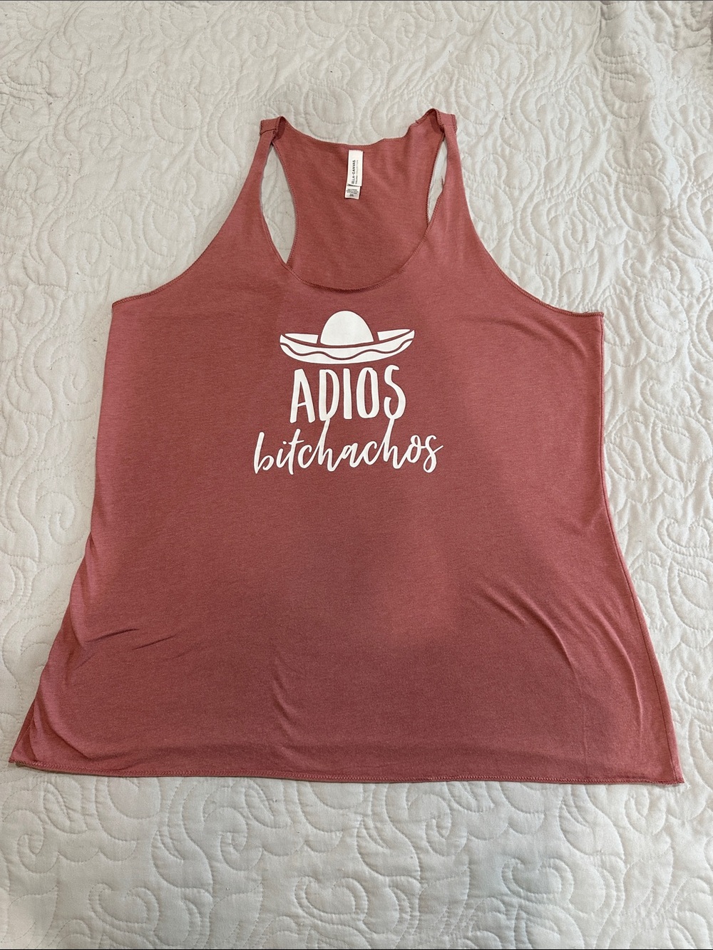 Bella Canvas Mauve Rose Racerback Tank with 'Adios Bitchachos' Graphic- size 2XL